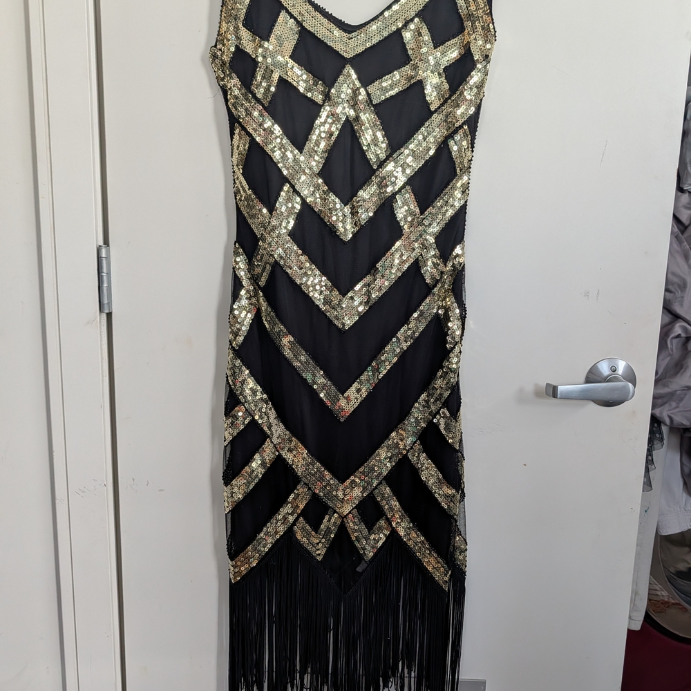 Glamorous Black and Gold Fringe Mini Dress - Picture 11 of 14